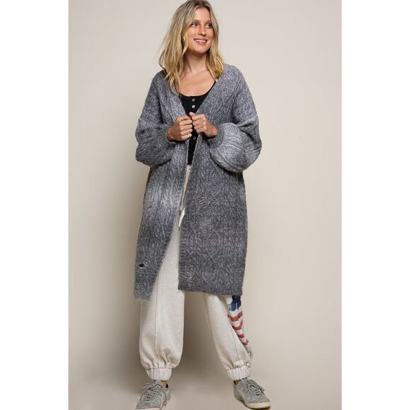POL Distressed Details Cable Knit Ombre Dying Oversized Fit Open Front Cardigan - Picture 9 of 9